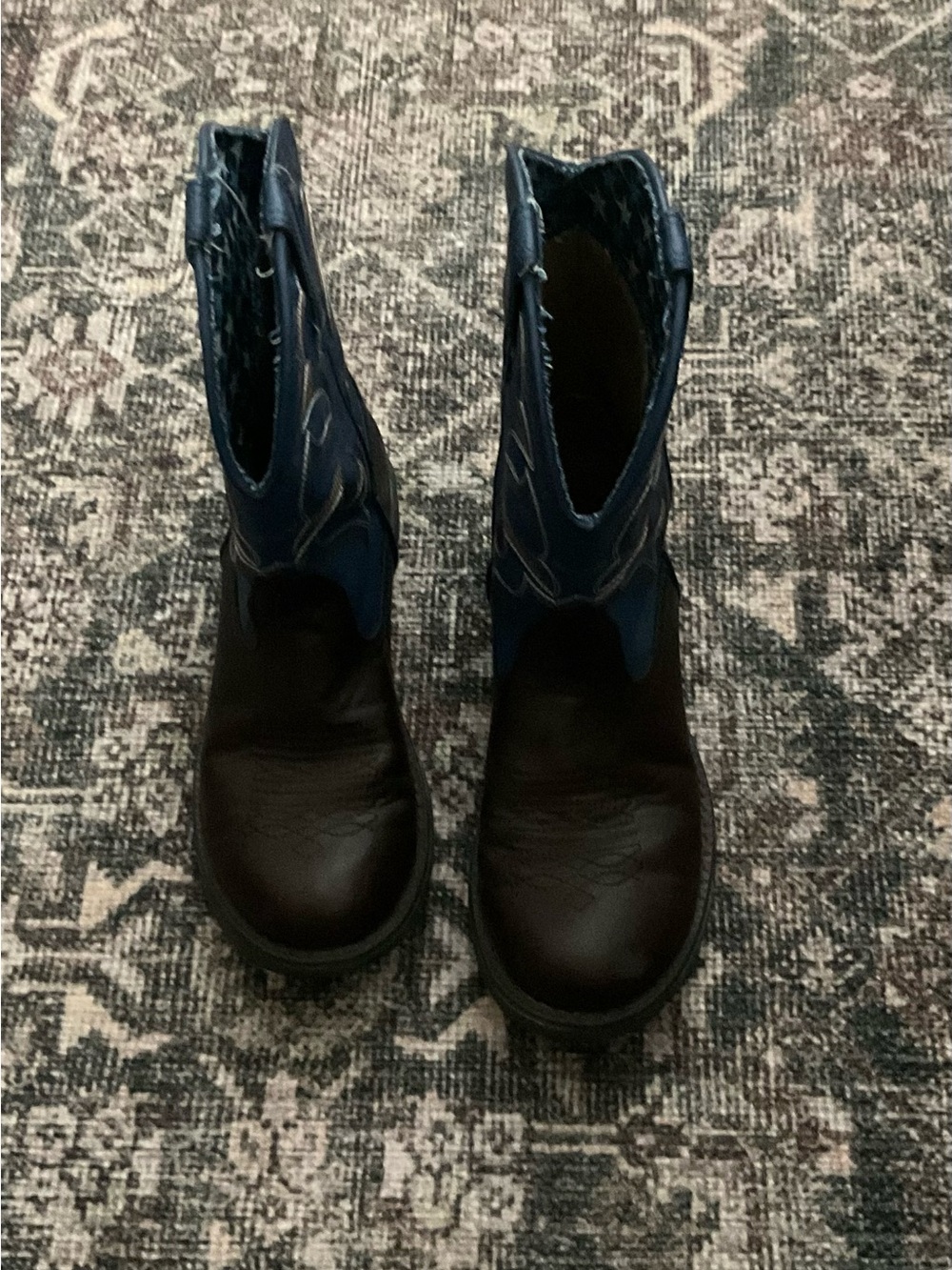 Roper Kids Brown Leather Boots with Blue Shaft